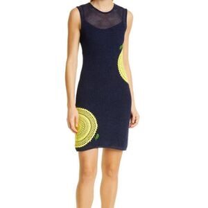 STAUD Dark Blue Mini Dress with Yellow Details
